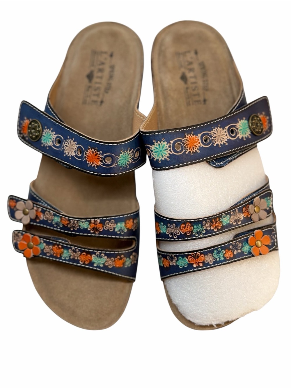 Spring Step L’Artiste Freesia Blu Floral Sandals 41 - NWOB